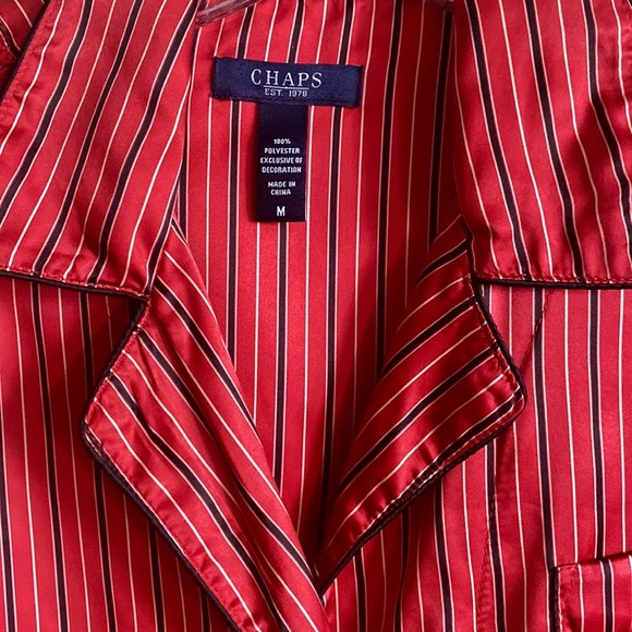 RALPH LAUREN CHAPS RED STRIPE SILKY LS BUTTON DOWN TOP DRAWSTRING PJ PANTS SET M - Picture 8 of 17